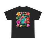 Sea Turtle Floral Pocket T‑Shirt — Colorful Tropical Flower Pocket Tee