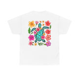 Sea Turtle Floral Pocket T‑Shirt — Colorful Tropical Flower Pocket Tee