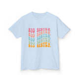 Big Sister Kids T‑Shirt — Retro Rainbow 'Big Sister' Stacked Design