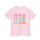 Big Sister Kids T‑Shirt — Retro Rainbow 'Big Sister' Stacked Design