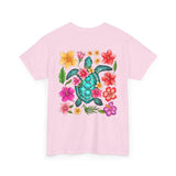 Sea Turtle Floral Pocket T‑Shirt — Colorful Tropical Flower Pocket Tee