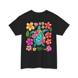 Sea Turtle Floral Pocket T‑Shirt — Colorful Tropical Flower Pocket Tee