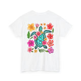 Sea Turtle Floral Pocket T‑Shirt — Colorful Tropical Flower Pocket Tee